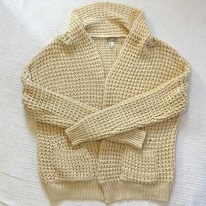 Kirra Cream Knit Open Front Cardigan Sweater Pockets Cozy Medium M‎